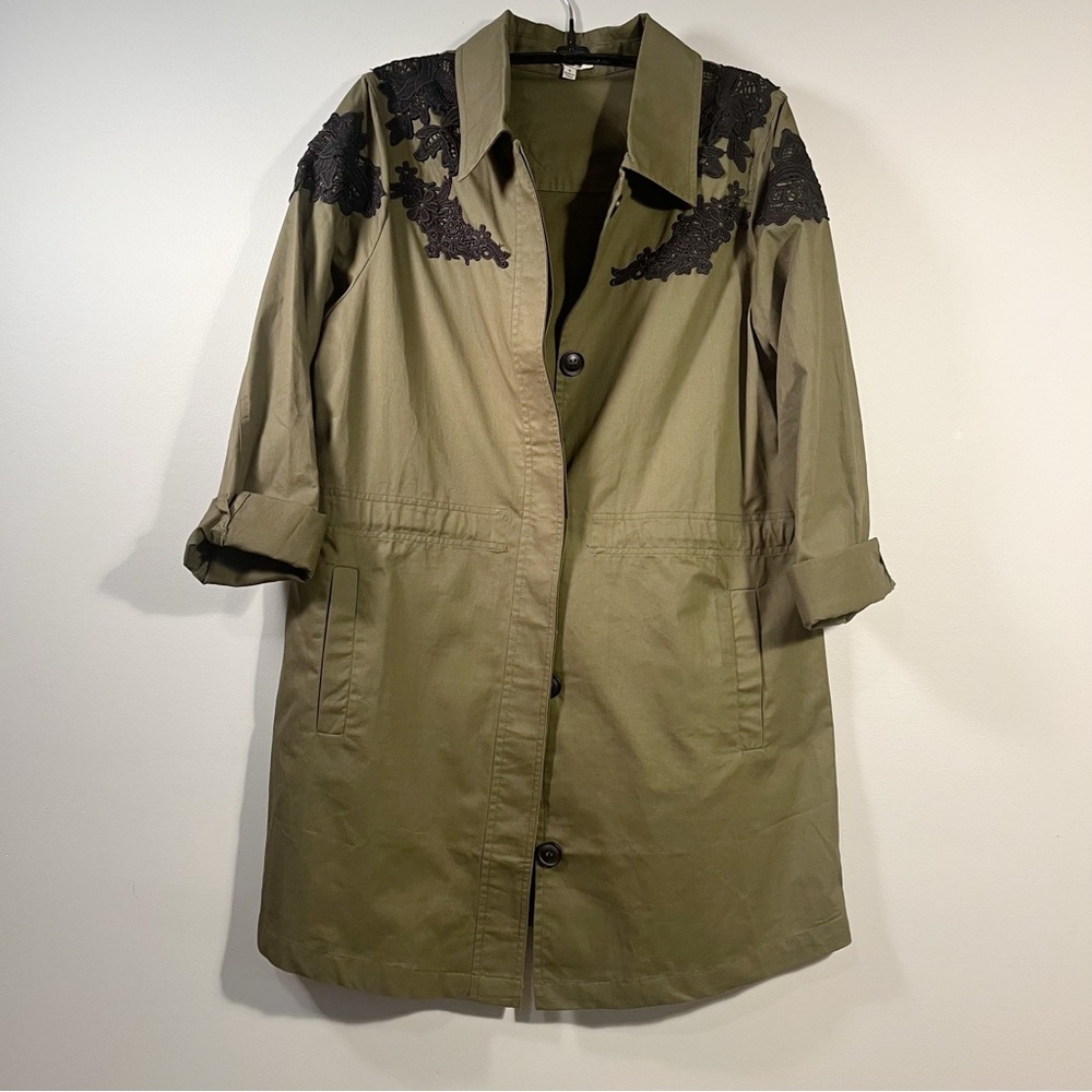 Kori America Women's Military Jacket Army Green Black Lace Size S